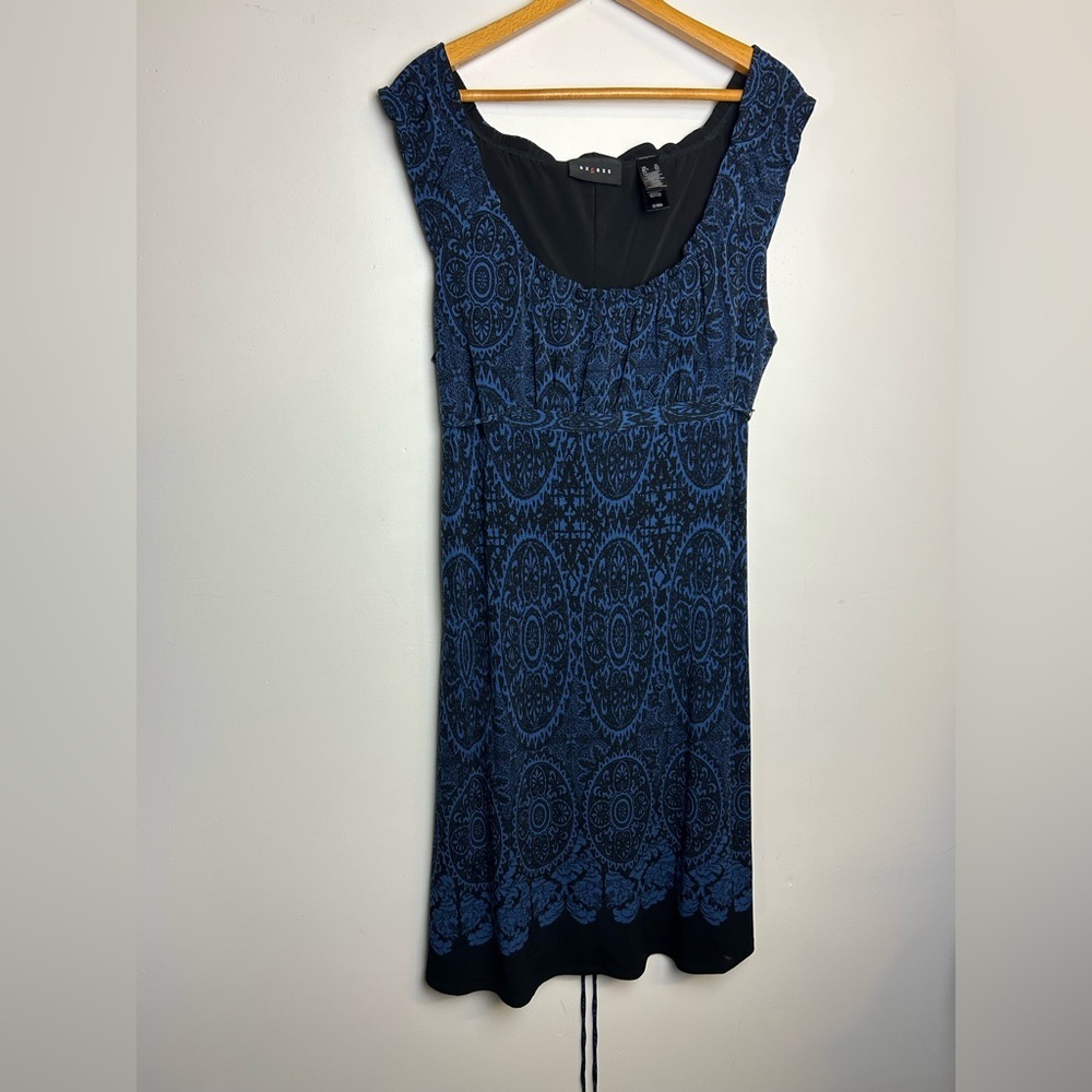 VTG Y2K Axcess Midi dress XL Empower Waist Tie back stretch  Novelty prin